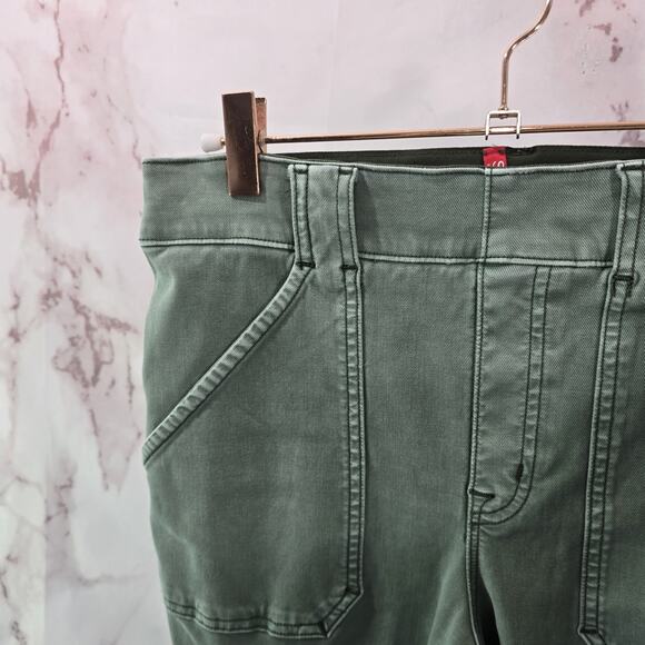 Spanx Pants Womens Large Green High Rise Stretch Twill Ankle Cargo Cropped - Picture 2 of 13